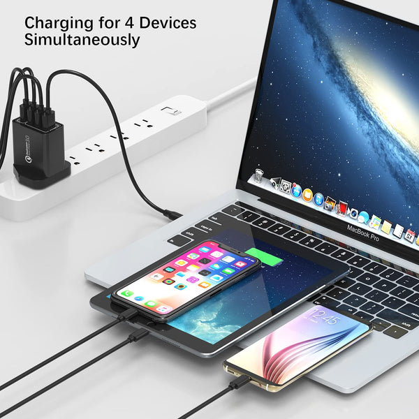 48W 4 Port USB Power Adapter - UK Plug - Mobile Phone Fast Charger (Quick Charge 3.0)